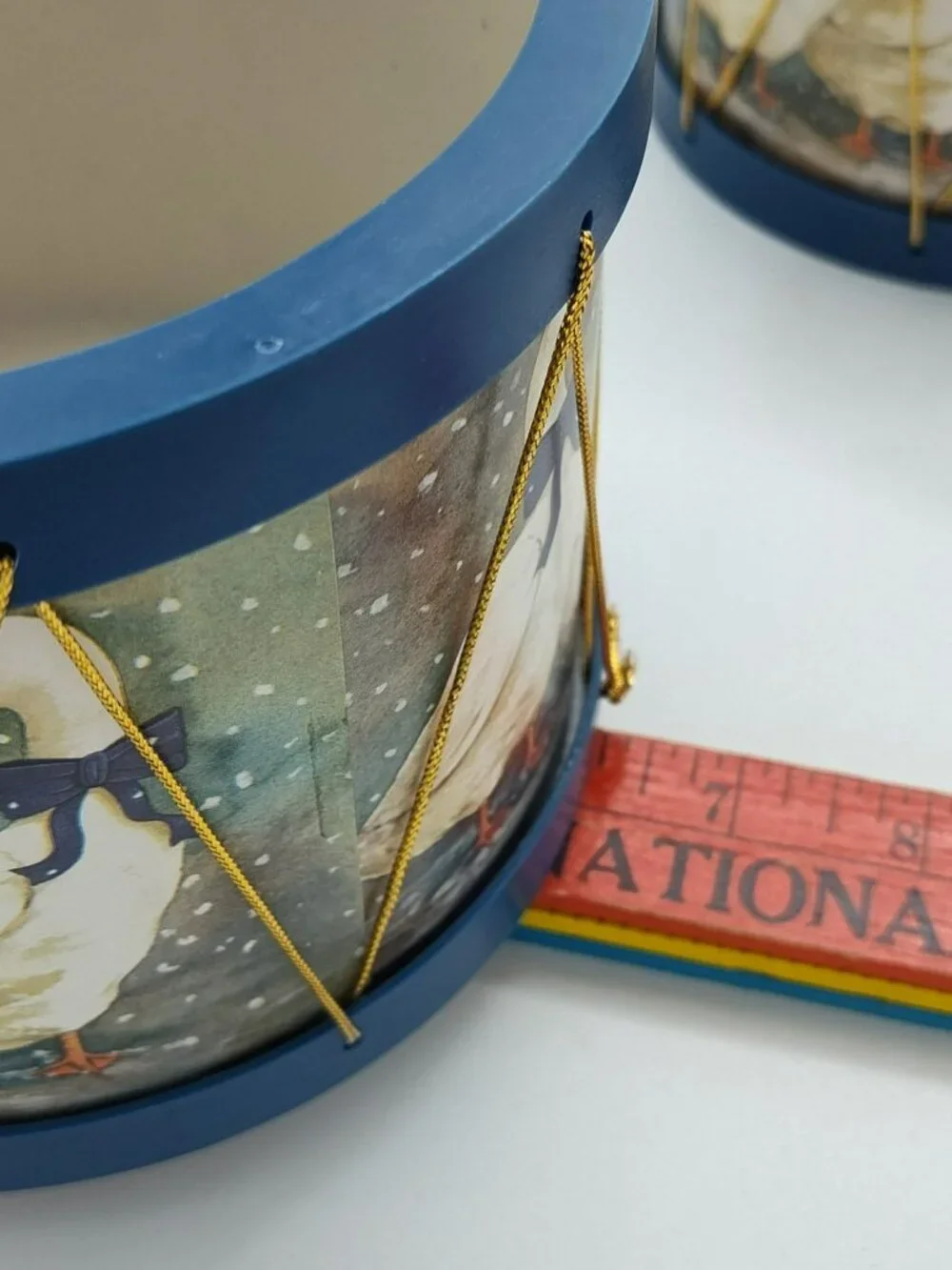 Vintage Winter Geese 3 pc Nesting Drum Container Set, Country Blue, Taiwan